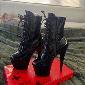 Black Patent Leather Pleaser Boots